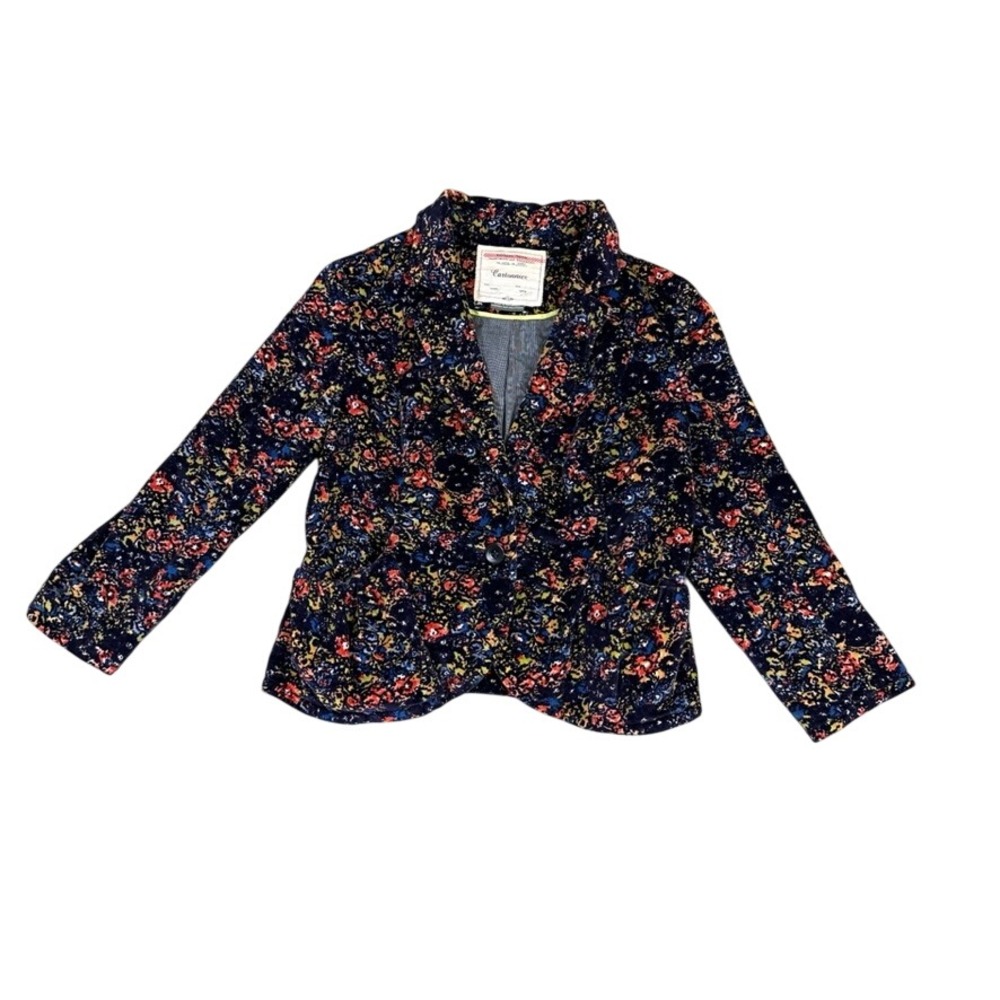 Cartonnier Anthropologie Floral Corduroy Blazer Navy Blue Single Button Size 8